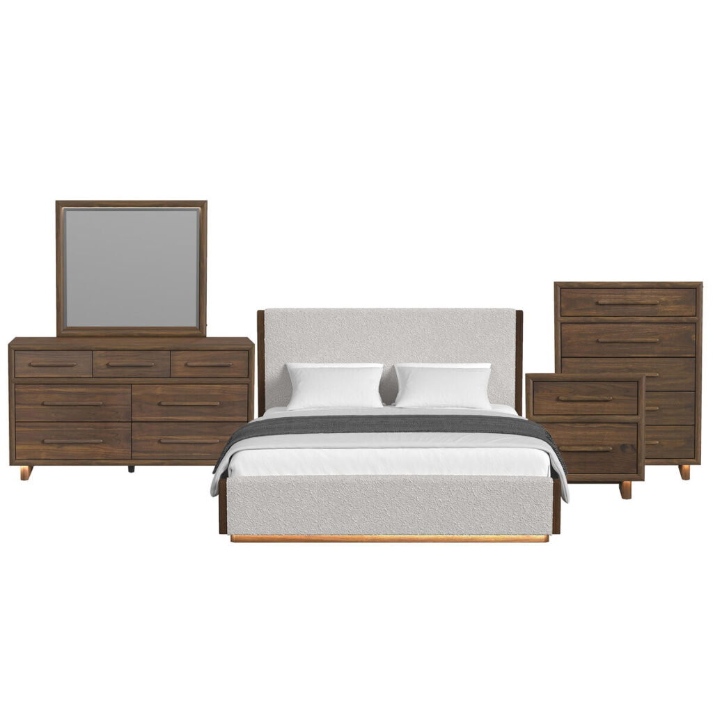 Ele brisbanekinguph5pcbedroomsetwithbouclebeigeandledinbrown-bundle